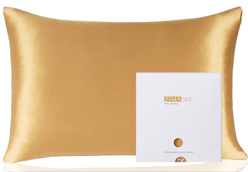 ZIMASILK 100% Mulberry Silk Pillowcase for hair and skin, 50x75 cm, Golden | Both Sides 19 Momme Premium Grade 6A Silk, Soft & Smooth, 600 Thread Count, Hidden Zipper, Gift for Women Men，1pc