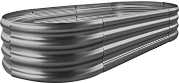 Land Guard 8 × 4 × 1 ft verzinktes Hochbeet-Set, Hochbeet für den Außenbereich, ovale Metall-Hochbeete für Gemüse, Blumen, Kräuter (grau)