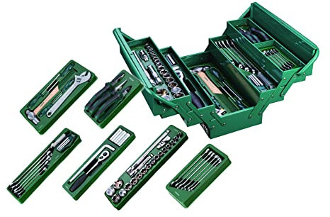 SATA ST95104A70 Werkzeugkasten und Tablett, 1/2 Zoll Antrieb, 12-Punkt, metrisch, 70-teilig, Grün/Silber