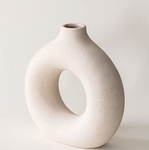 Small White Donut Vase Ceramic Vase For Pampas Grass Table Decorations Centrepiece, Bedroom Accessories, Room Deco Boho Home Mini Vase Ornaments Aesthetic Decor Living Room