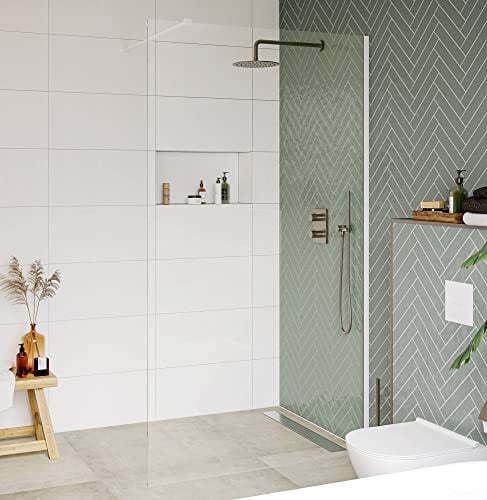 Saqu Modulo Walk-in Dusche inkl. Antikalk 90x210 cm - Walk in Dusche mit Stabilisator - NANO Glas Duschtrennwand Badewanne Duschwand Matt Weiß