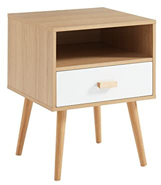 BAÏTA Table de Chevet ULOS, Blanc et Bois Clair