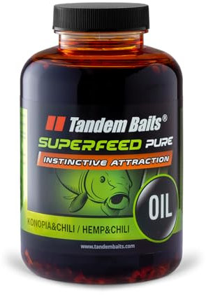 Tandem Baits SuperFeed Pure Hanföl Hanf & Chili | Lockstoff Karpfen Angeln ohne Mühe | Boilie-Öl Köder Große-Fische-Angeln | Karpfenzubehör Profis & Hobby-Angler 500 ml