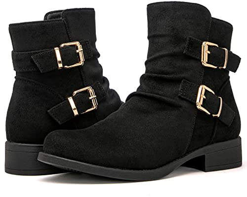 GLOBALWIN Women's Ankle Boots Black Comfortable Fashion Booties For Women Low Heel Size 8M