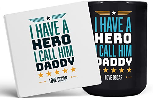 Mug Monster - I Have A Hero I Call Him Daddy Tasse, Vatertagsgeschenk von Young Son – Keramik-Kaffeetasse, Geschenk für Männer oder Frauen, extra große und riesige Tasse erhältlich, 425 ml schwarze