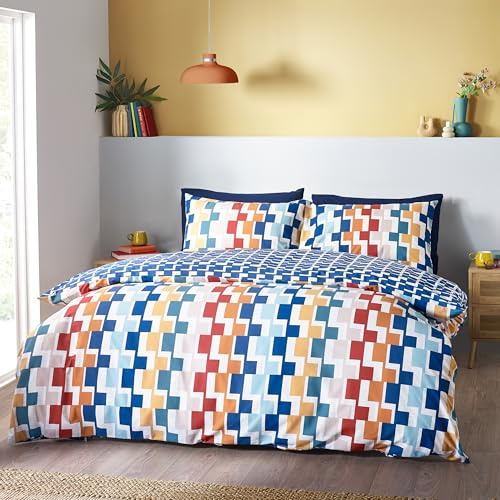 Catherine Lansfield Bryson Geo Reversible Single Duvet Cover Set with Pillowcase Bright