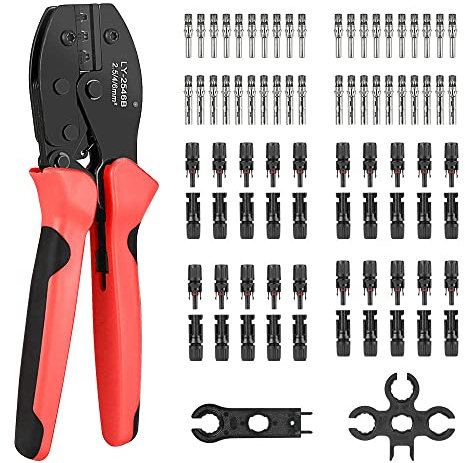 Kit d'outils de sertissage solaire MC4 pour câble de panneau solaire de 2,5/4,0/6,0 mm², pince à sertir solaire avec 20 paires de connecteurs de panneau solaire mâles et femelles, 2 clés