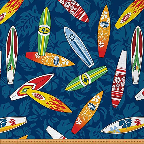 Surf Stoff Meterware Ozean Surfen Polsterstoff Boho Surfbrett Dekorations Stoff Hawaii Palme Draussen Stoff Basteln Patchwork Polsterung und Heimwerkerprojekte Blau 276 x 150 (HxB)
