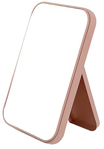 Espejo de maquillaje, espejo de tocador plegable para escritorio, espejo de maquillaje rectangular portátil para viajes, camping, hogar, rosa)