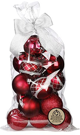 Weihnachtskugeln Kunststoff 6cm x 16 Stück Set mit Motiv Glitzer Christbaumkugeln (Berry Kiss)