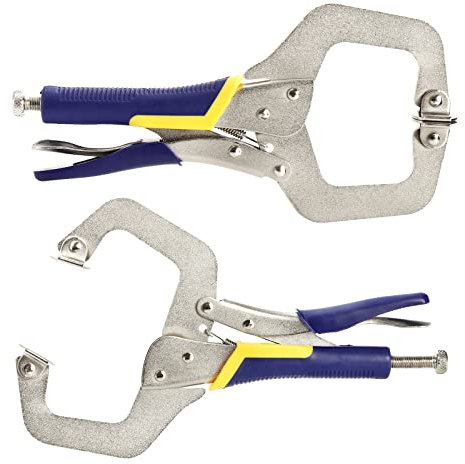 Hiceeden 2 Pack 11 Metal Face Clamps with Swivel Pad, Adjustable C Clamp with Rubber Handle, Welding Clamps Vise for Woodworking, Cabinetry, Carpentry, Repair, Pocket Hole Joinery