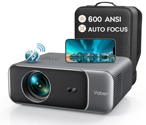Beamer,【Autofokus/Trapezkorrektur】 1080P Full HD Heimkino Beamer 4K Video Unterstützt, YABER 600 ANSI WiFi6 Bluetooth Beamer LED Projektor 4P/4D Trapezkorrektur Kompatibel mit Smartphone/TV Stick/PS5