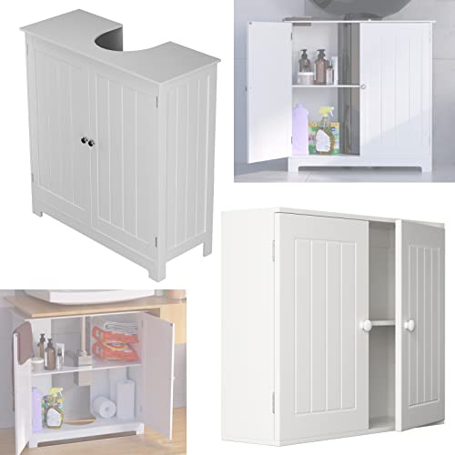 White Medium Density Fiberboard 3 Tier Bathroom Storage Unit with Adjustable Height Shelf, Kitchen Cabinet, Freestanding Cupboard for Living Room, Entryway, Office