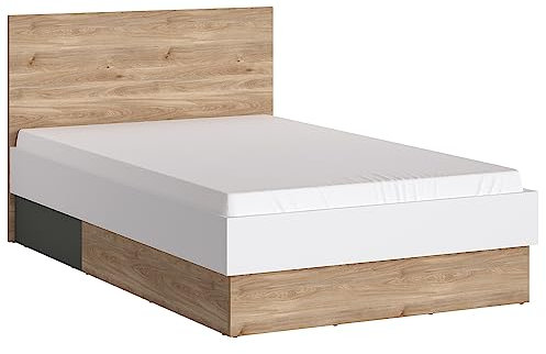 Lomadox Jugendbett Bett Einzelbett 120cm in Eiche Nb. mit weiß und grau, B/H/T ca. 125,3/95,5/204,9 cm