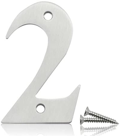 Bwintech 1 Pcs 75mm Satin Nickel SS304 House Numbers Door number 2, House Signs for outside, House Numbers Plaques for Front Wooden Door