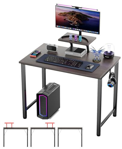 PIPIPOXER 80x40x75 cm Mesa de Ordenador con Soporte Ajustable para Monitor, Mesa de Oficina, Mesa de Trabajo Estable de Madera para Trabajo, Dormitorio u Oficina, Negro