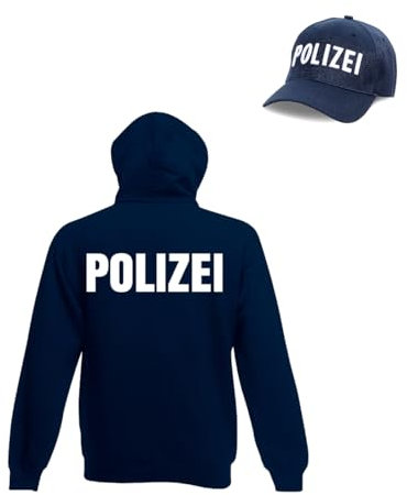Alsino Polizei-Outfit-Set Kv-274 für Karneval & Fasching Kapuzenpullover Hoodie & Basecap mit Polizei-Aufschrift, Unisex, Größe wählen:XL