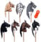 RL24 HKM - Hobby Horse Clara inkl MagicBrush | Steckenpferd mit Trense | Spielpferd aus Plüsch mit Holzstock & Langer Mähne | Stockpferd ohne Griffe & Rollen | grau