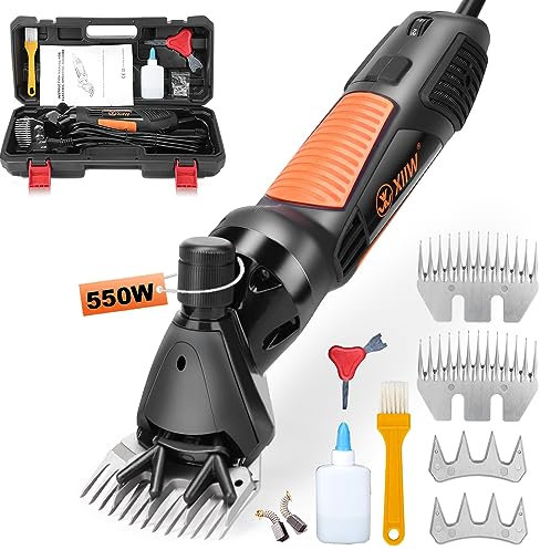 XIIW Elektrische Schafschere 550W, Professionell Schafschermaschine, 6 Geschwindigkeiten Clipper Trimmer mit 2 Sätze Klinge, für Alpakas, Tiere, Schafe, Wolle, Ziegen Farm Livestock Haircut