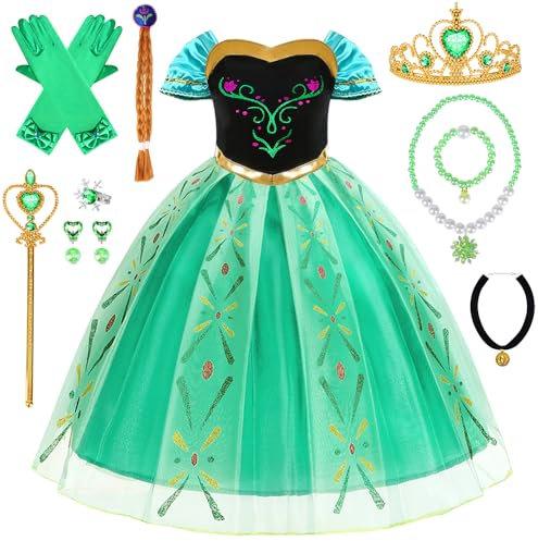 YYDSXK Disfraz Elsa Anna Niña, Vestido de Princesa Elsa Anna con Conjuntos de Collar de Corona Princesa, Vestido Princesa Elsa, Disfraz Elsa Vestido Elegante para Carnevale Cosplay