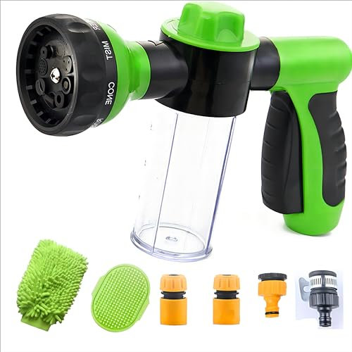 Fecovanti Gartenschlauchdüse, Hochdruck-8-in-1-Autowaschbürste, Schaumstoffpistole, zum Bewässern von Blumen, Rasen, Terrasse, Autowäsche, Hunde- und Pferdeduschen