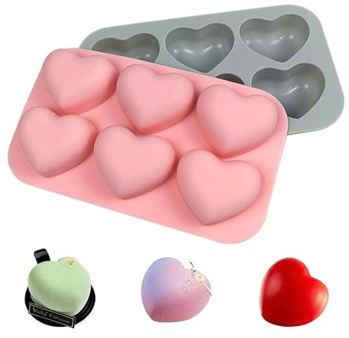 2 PCS 6-Cavity Heart Silicone Moulds Reusable Heart Shape Ice Cube Moulds Non Stick 3D Love Chocolate Mold for Sweets Pudding Jelly Candy Muffins Soap Candle Making