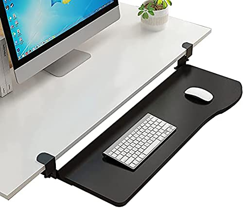 Bandeja para Teclado de Gran tamaño, Bandeja para Teclado Debajo del Escritorio con Abrazadera en C, Soporte para Teclado deslizable y extraíble, sin Tornillos en el Escritorio, para el hoga