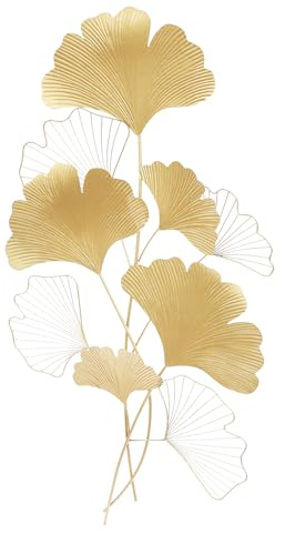 MEHOOSPVN Ginkgo Biloba Wand hängende Skulptur, Anmutige Metallkunst-Wandbehang-Skulptur, Wandobjekt Metall Shabby Eisendekoration Ginkgoblatt, Wandtattoo, Eisen Wanddekoration, Gold, 55×110cm