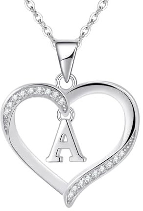Cosie Lily Silver Necklaces for Women Heart Initial Necklace Sterling Silver Necklace Letter Necklace A Name Pendant Jewellery for Women,Initial Necklaces for Girls Gifts for Girls Birthday Presents