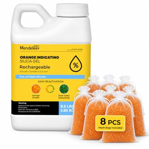 3,9 kg orangefarbene Kieselsäure-Trockenmittelperlen – Indikator-Kieselgel-Perlen, Trocknungs-Silika-Perlen, wiederverwendbar, Kieselgel, Trockenmittel, Luftentfeuchter