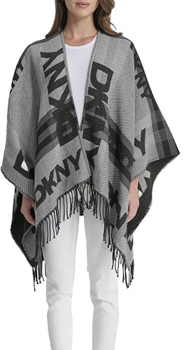 DKNY Damen Raxi Cab Ruana Shawl Mode-Schal, Schwarz/Weiß, Einheitsgröße