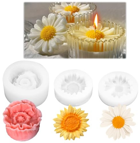 3 Pièces Moule Fleur Silicone 3D - Moule Bougie Rose pour Décoration Maison, Savon Artisanal et Cire