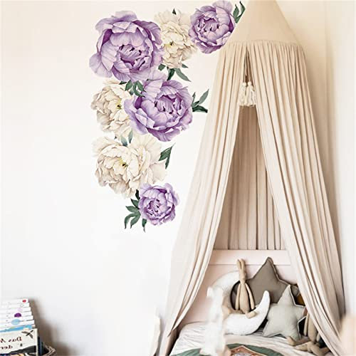 Kleine Wandaufkleber Vierfarbige Pfingstrosen-Blumen-Wandaufkleber, Heimdekoration, Hintergrundwand, selbstklebende, abnehmbare Wandaufkleber Spiegelherz (Purple, One Size)