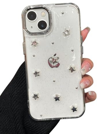 EYZUTAK Case for iPhone 15, Bling Glitter 3D Stars Phone Case Cute Sparkly Crystal Clear Star Aesthetic Design Case Slim Soft Durable TPU Transparent Protective Cover for Women Girls - Star