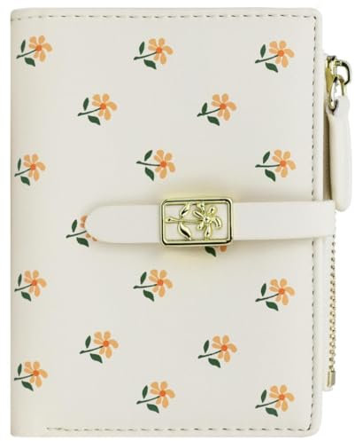Farcauo Geldbörsen Frauen Portemonnaie Damen Weiße Blumen Design Geldbörse für Frauen Klein Portmonee mit Ausweisfach und Kartenhüllen