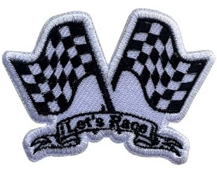 LEMEPINZ Let's Race Patch, Size 3 Iron Patch or Sew On Patches for Backpacks Jeans Hats Clothes, Race Car Flags DIY Embroidered Patches, Applique Embroidery Iron On Patches, Gifts for Boys Girls