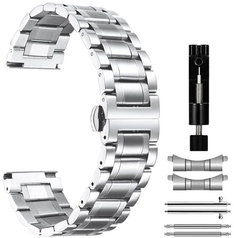 MiKoyi 22 mm Metal Strap Compatible with Huawei Watch GT 6/GT 6 Pro/GT 5 Pro/GT 5/GT4 (46 mm), Metal Stainless Steel Bands Adjustable Replacement Strap for Huawei Watch Ultimate 2/Ultimate, Silver