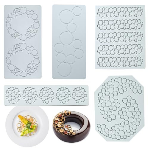 YapitHome 5 Pezzi Torta Fondente Goffratura Mat,Stampo in Pizzo per Torte,Pizzo Tappetino in Silicone per Cioccolato,Decorazione di Piatti,Decorazioni di Torte, Fondente