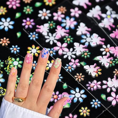 30 Blätter Nagelsticker, 3D Selbstklebende Blumen Nagelaufkleber Nagel Stickers, Süß Nagelsticker Fingernägel Stickers Tattoos, Nagelsticker für Kinder Mädchen Frauen DIY Nagel