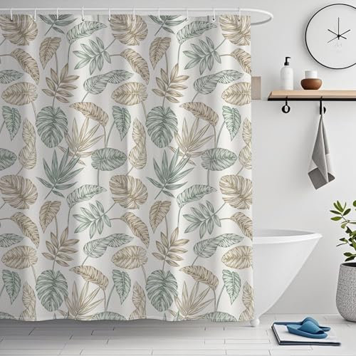 Duschvorhang 180x180 Textil Grün Duschvorhänge Badewanne aus Stoff Polyester Textil Anti-schimmel Wasserdicht Waschbar Beschwerter Saum shower curtains mit Ösen und 12 Duschvorhangringe für Badezimmer