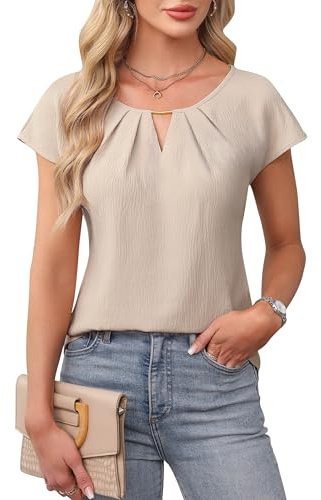 Blooming Jelly Womens Business Casual Tops Short Sleeve Work Dressy Tops Summer Shirt Blusas Elegantes para Mujer (M, Apricot)