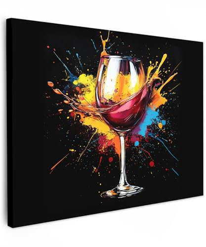 MuchoWow© Impression sur Toile Decoration Murale Peinture 40x30 cm Tableaux Decoratifs Muraux Déco Chambre Tableau Salon Vin - Verre - Graffiti - Apéritif - Rouge - Peinture