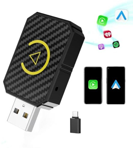 MTAKYA Mini Wireless Carplay Adapter, 2 in 1 Wireless Android Auto Adapter 2025, Carplay Wireless Dongle for iPhone/Android Plug and Play Converts Wired to Wireless CarPlay for Cars 2016+, USB-C/USB