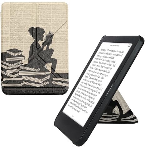 kwmobile Coque liseuse Compatible avec Kobo Clara BW/Colour - Coque étui de Protection à Rabat en Simili Cuir - Noir-Beige