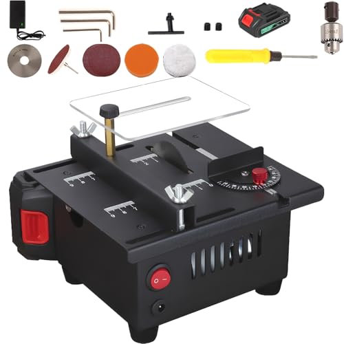 Scie Circulaire Sur Table Multifonctionnelle, Mini Scie Circulaire Sur Table Sans Fil 200 W Avec Batterie Lithium-ion Et 4 Lames, Profondeur De Coupe De 16 Mm, 15 000 Tr/min