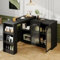 PUGSDRLY Table de Bar Extensible avec Espace de Rangement,Table Bar Cuisine Pivotant à 360°,Meuble de Rangement Multifonctionnel avec Porte en Verre,Buffet Salle a Manger (Noir)
