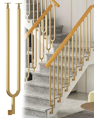 Elitix Treppengeländer Innen Seitlich Montiertes Treppengeländer, Handlauf, Dekoratives Geländer, Moderne Baluster für Treppenhäuser, Wohnungsinnenräume, Flurhandlaufpfosten(110cm/43.5in,10PCS_Gold)