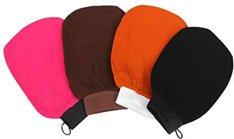 ELAYARD 4stücke Peeling-duschhandschuhe Aus Rayon Zum Sanften Hautpeeling Wiederverwendbare Bade Sauna-handschuhe Hautfreundlich Farblich Sortiert Schwarz Orange Braun Rot