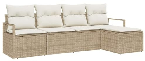 vidaXL Garten-Sofa-Set mit Kissen mit Speicher 5 pcs Beige und Creme, Garten und Terrasse, modernes Outdoor-Set, modulares Sofa, Stauraum, platzsparende Lösung für Freizeitmöbel