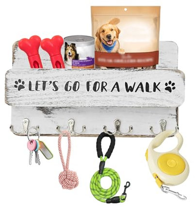 Niciksty Hundegarderobe mit Ablage, Hundeleinenhalter Wand für Ordnen von Leinen und Zubehör, Wandhaken für Hundeleine, Hölzerne Hundeleinen Halterung für Flur, Eingangsbereich, Weiß